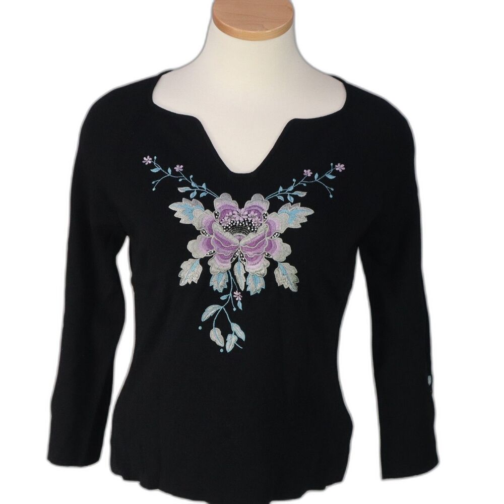 BEADED AND EMBROIDERED SWEATER SHIRT WOMENS SIZE 16 WALLIS BRAND